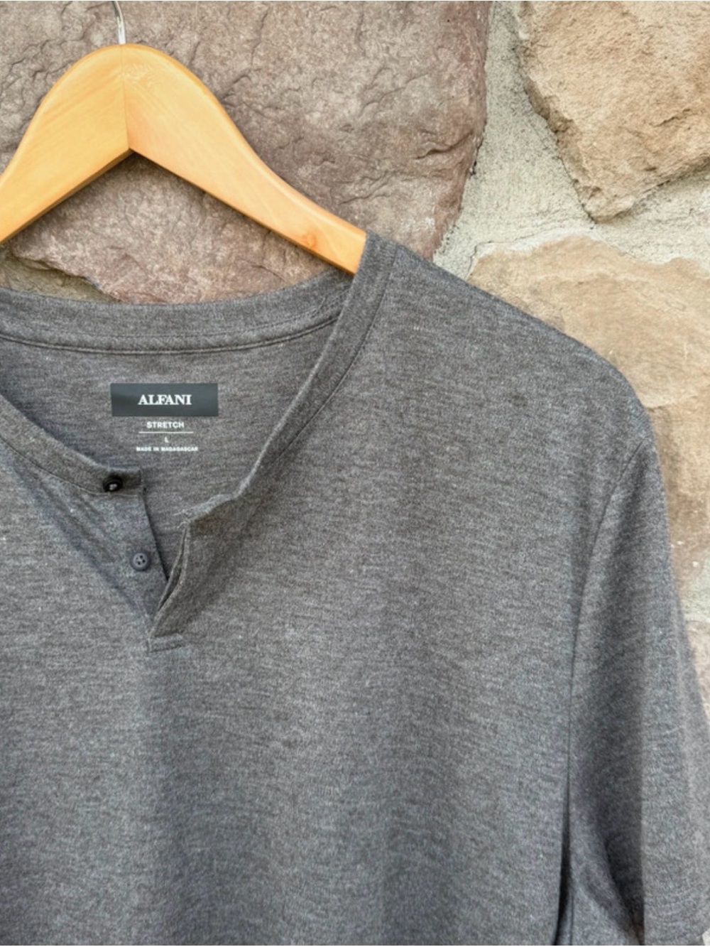 Alfani Men's Gray Stretch Henley Long-Sleeve Shirt